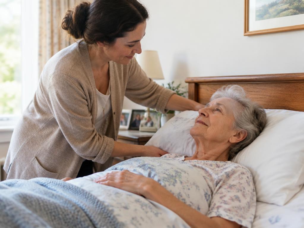Cuidadora atendiendo a su madre